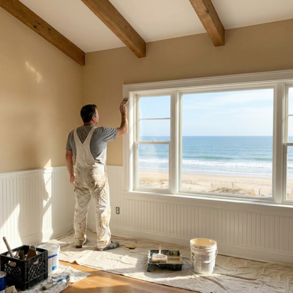 Chambre repeinte par un artisan dans le Morbihan